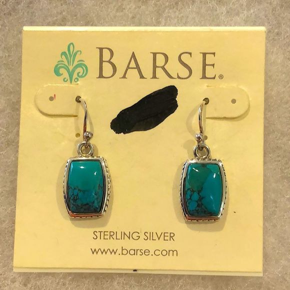 BARSE Turquoise Sterling Silver Rope Braid Framed Drop Earrings NWT - Picture 2 of 8